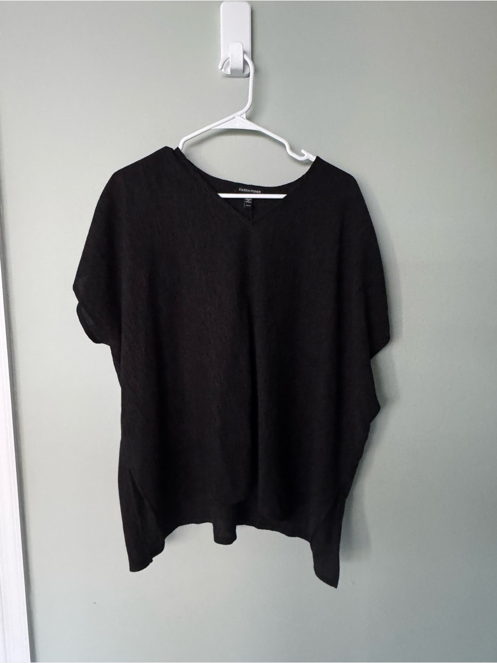 Eileen Fisher Black Relaxed V-Neck Short-Sleeve Tunic